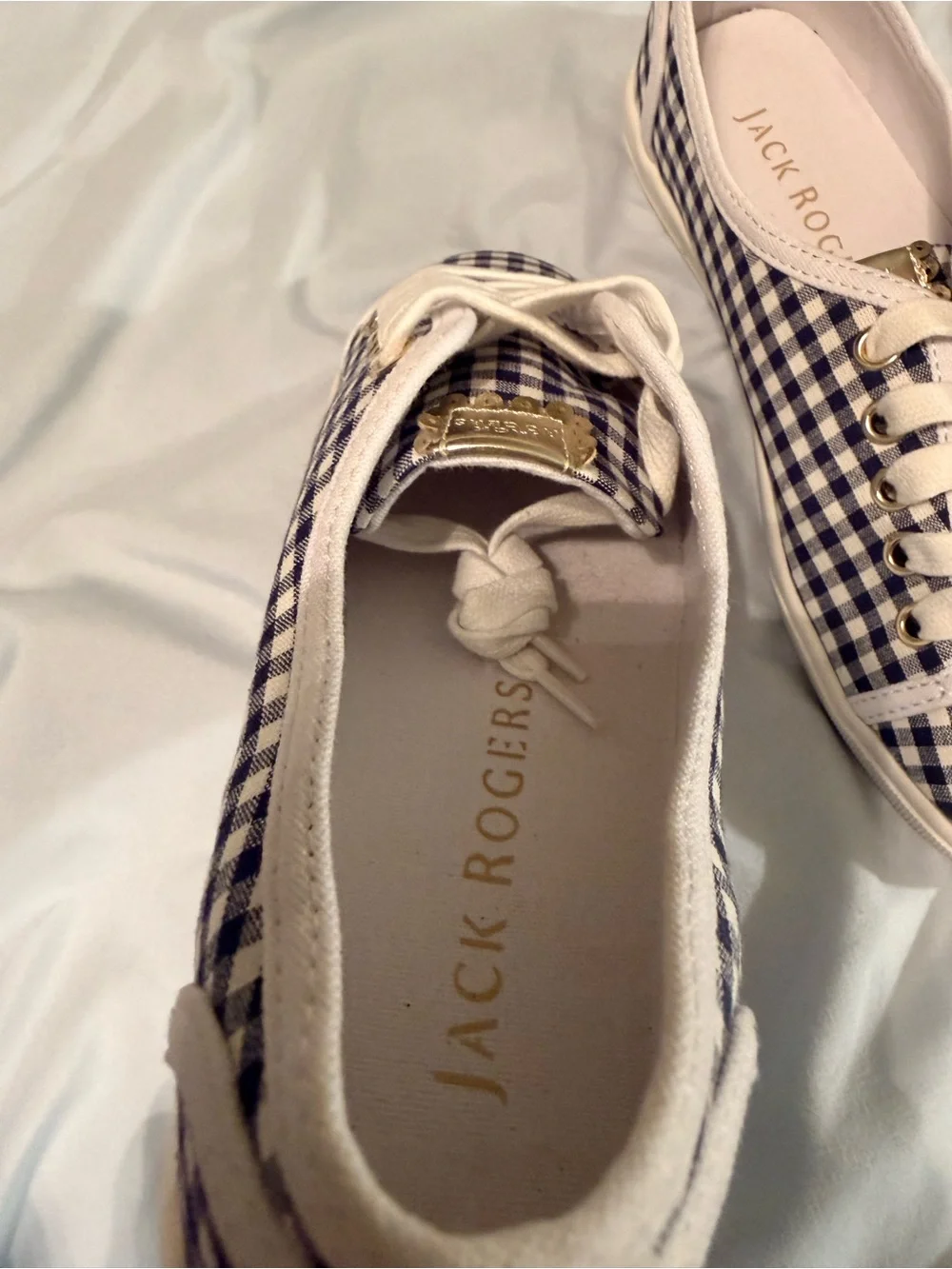 Jack Rogers Ava Gingham Sneakers Navy & White – Size 7 – NEW
